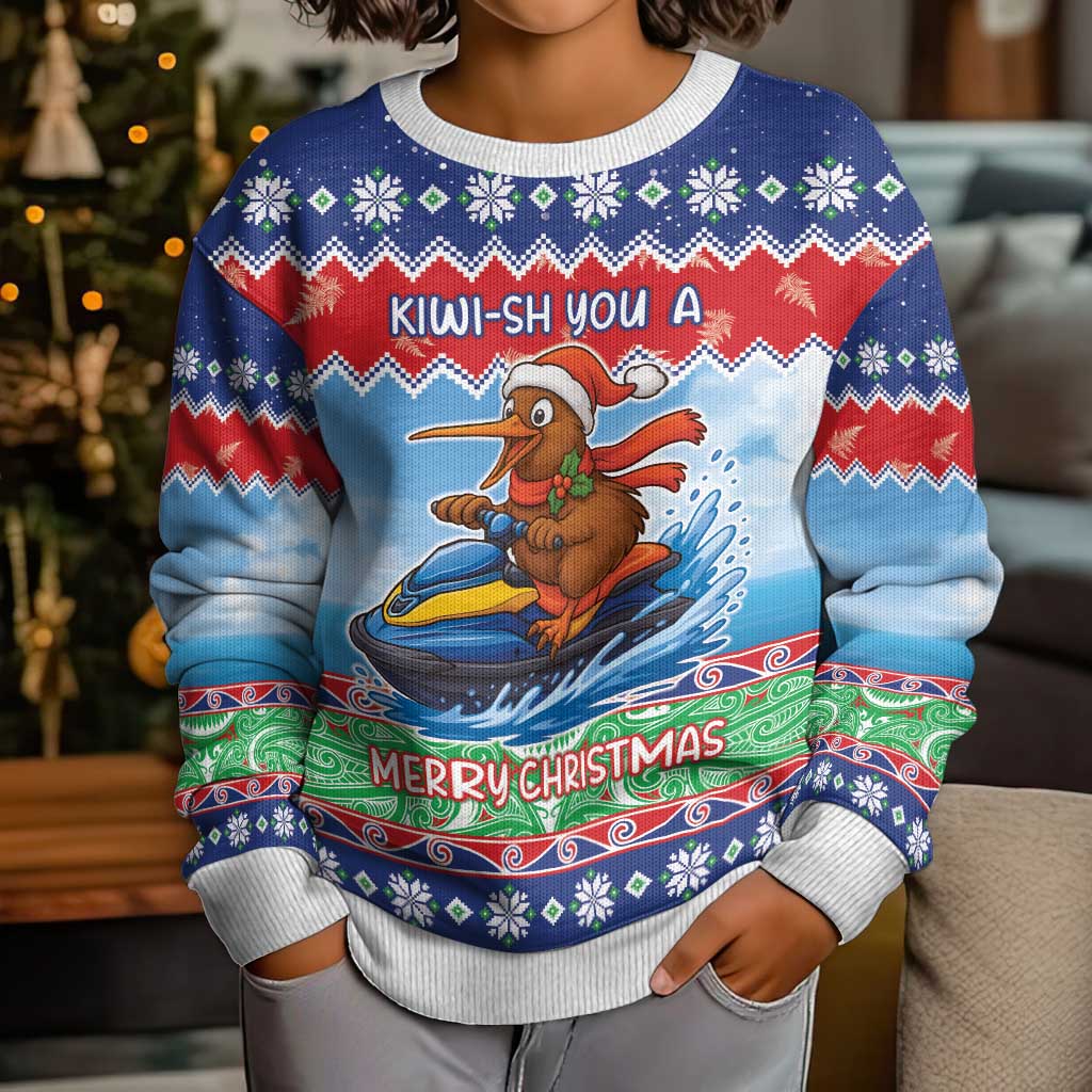 New Zealand Christmas Kid Ugly Christmas Sweater Funny Jet Ride Kiwi Xmas - Polynesian Pride