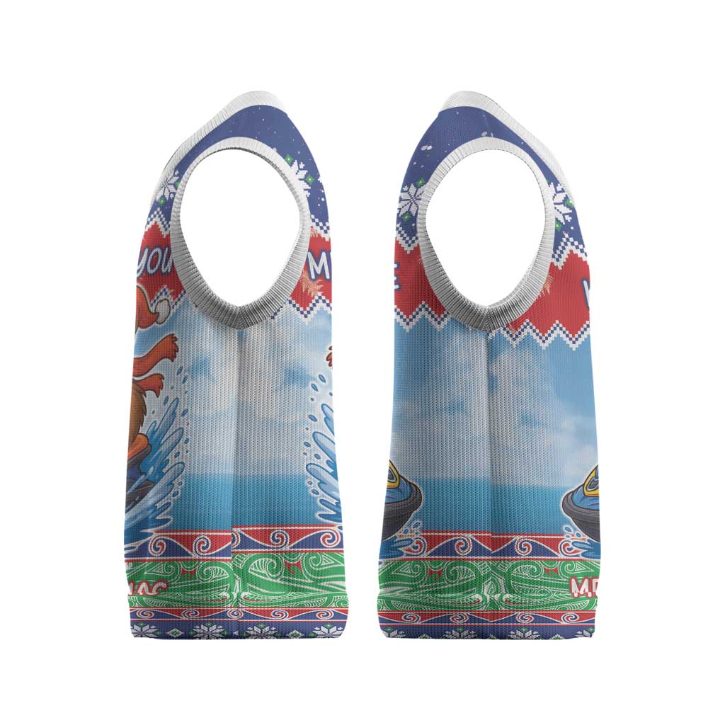 New Zealand Christmas Knitted V-Neck Vest Funny Jet Ride Kiwi Xmas - Polynesian Pride