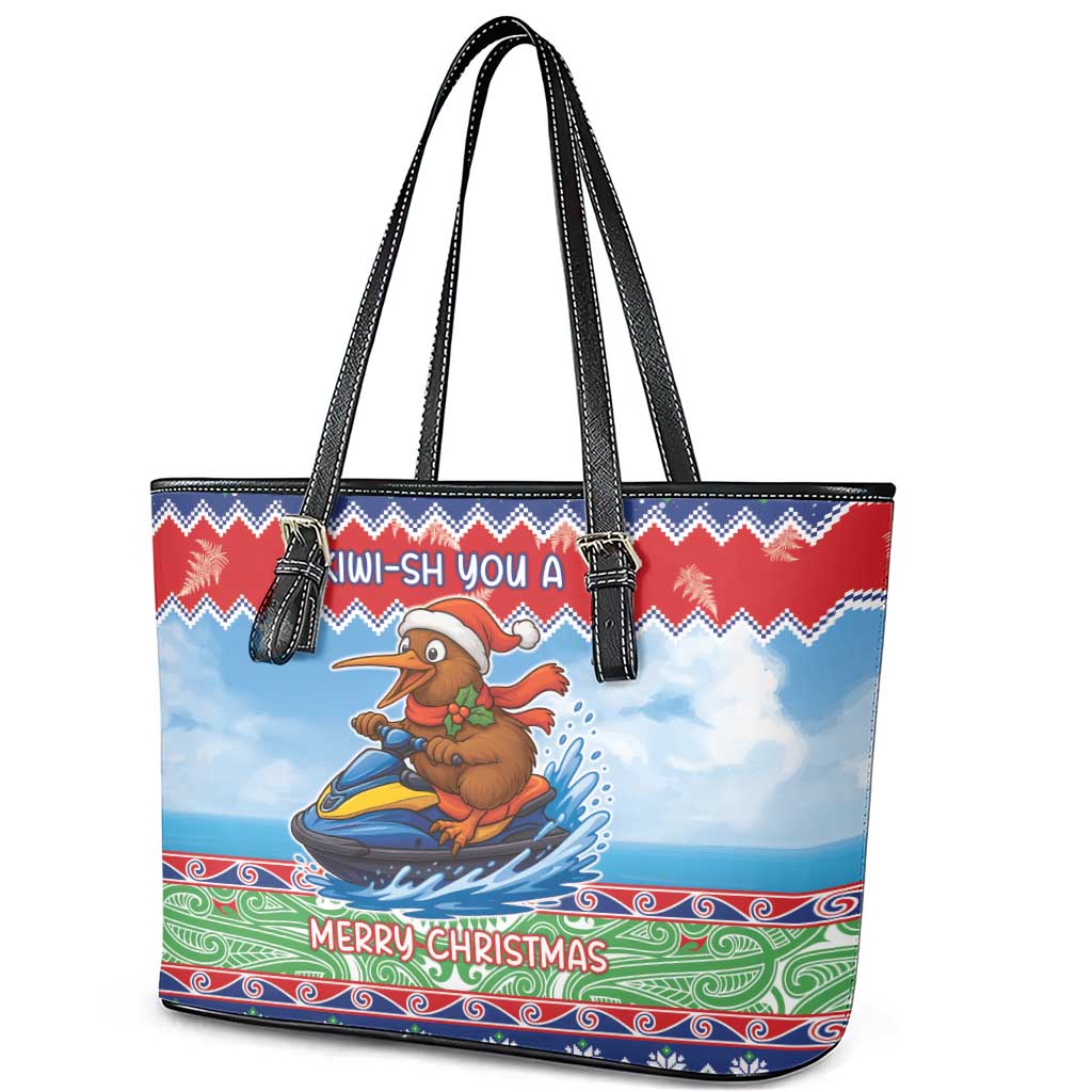 New Zealand Christmas Leather Tote Bag Funny Jet Ride Kiwi Xmas - Polynesian Pride
