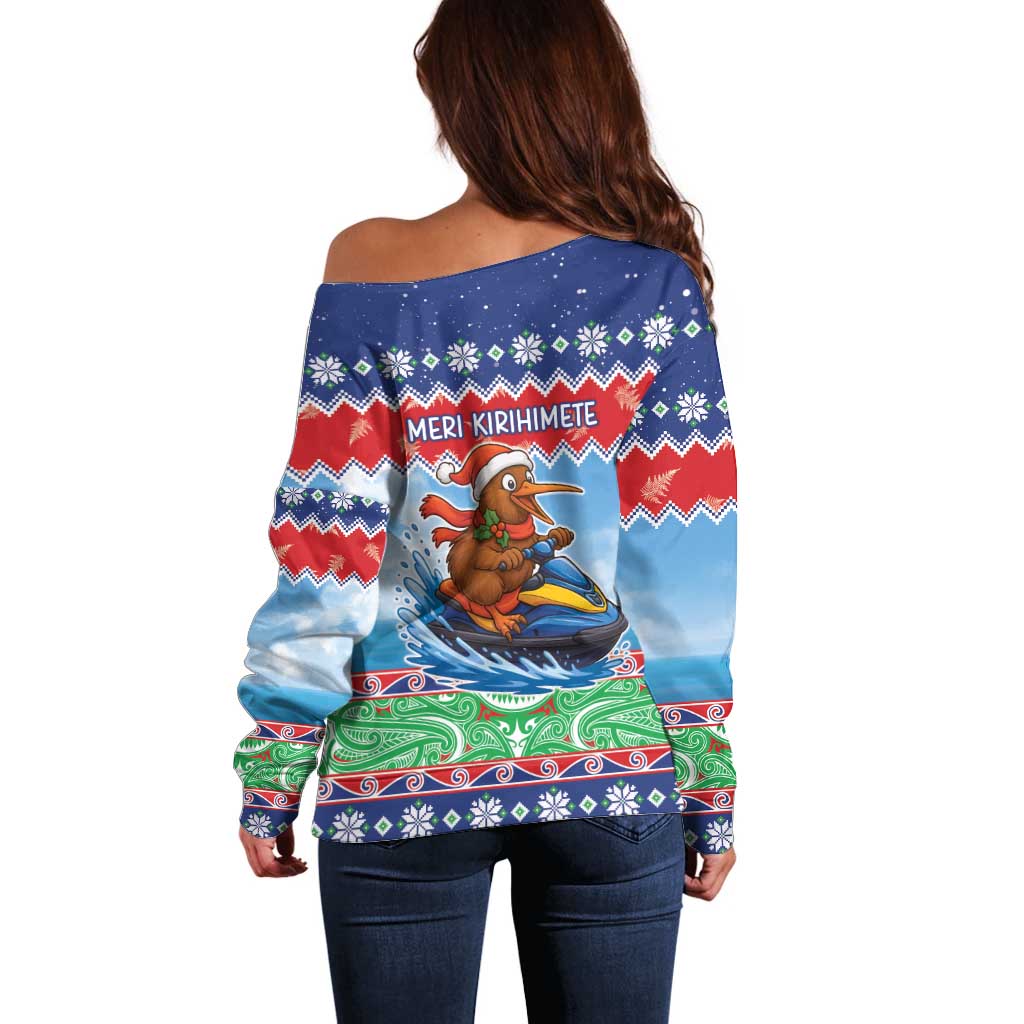 New Zealand Christmas Off Shoulder Sweater Funny Jet Ride Kiwi Xmas - Polynesian Pride