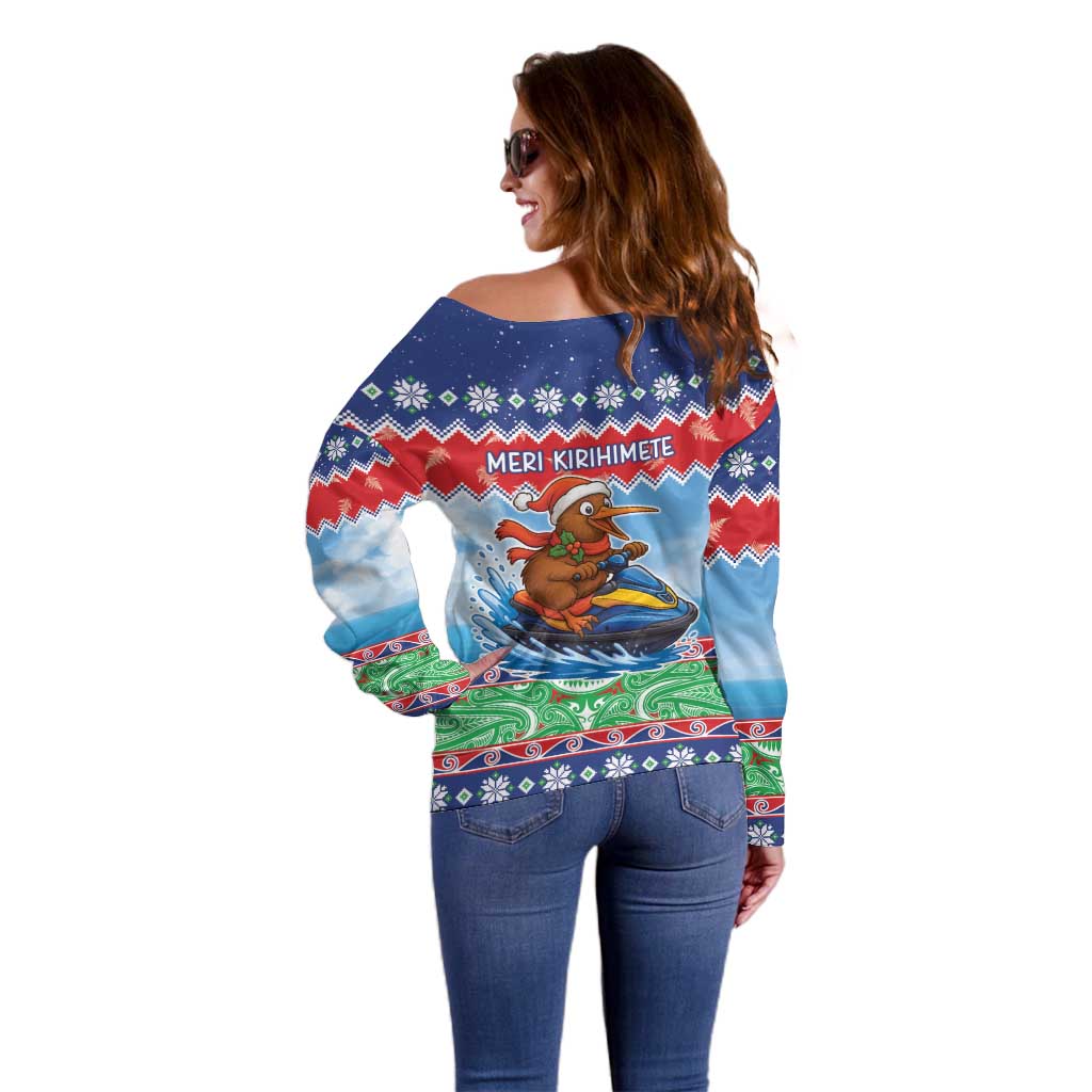 New Zealand Christmas Off Shoulder Sweater Funny Jet Ride Kiwi Xmas - Polynesian Pride