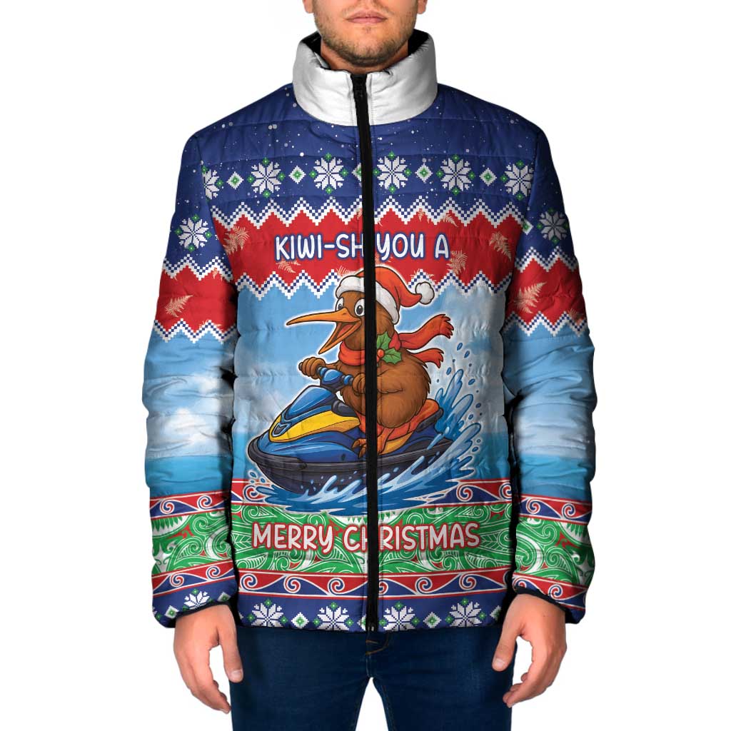 New Zealand Christmas Padded Jacket Funny Jet Ride Kiwi Xmas - Polynesian Pride