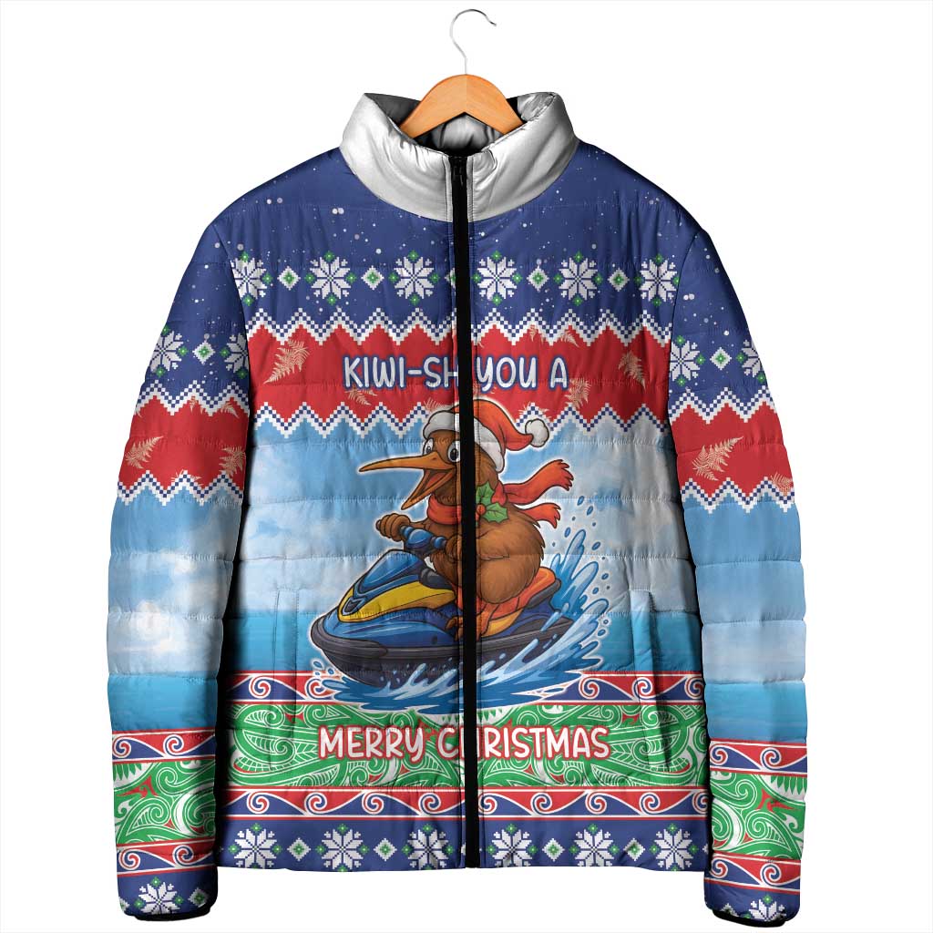 New Zealand Christmas Padded Jacket Funny Jet Ride Kiwi Xmas - Polynesian Pride