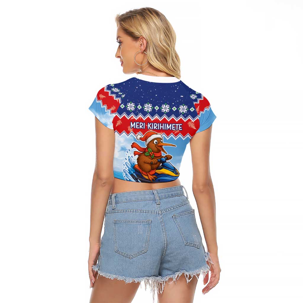 New Zealand Christmas Raglan Cropped T Shirt Funny Jet Ride Kiwi Xmas - Polynesian Pride