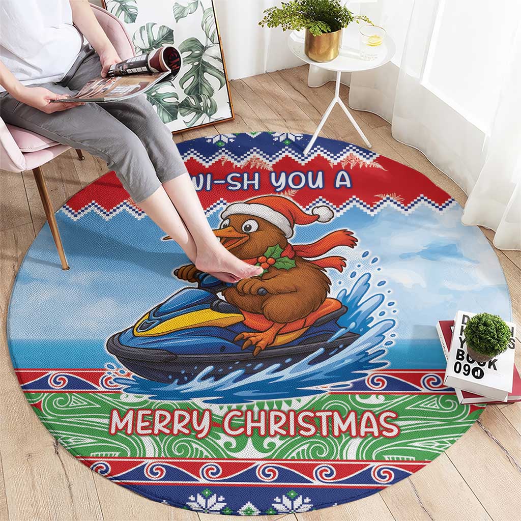 New Zealand Christmas Round Carpet Funny Jet Ride Kiwi Xmas - Polynesian Pride