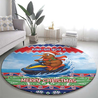 New Zealand Christmas Round Carpet Funny Jet Ride Kiwi Xmas - Polynesian Pride