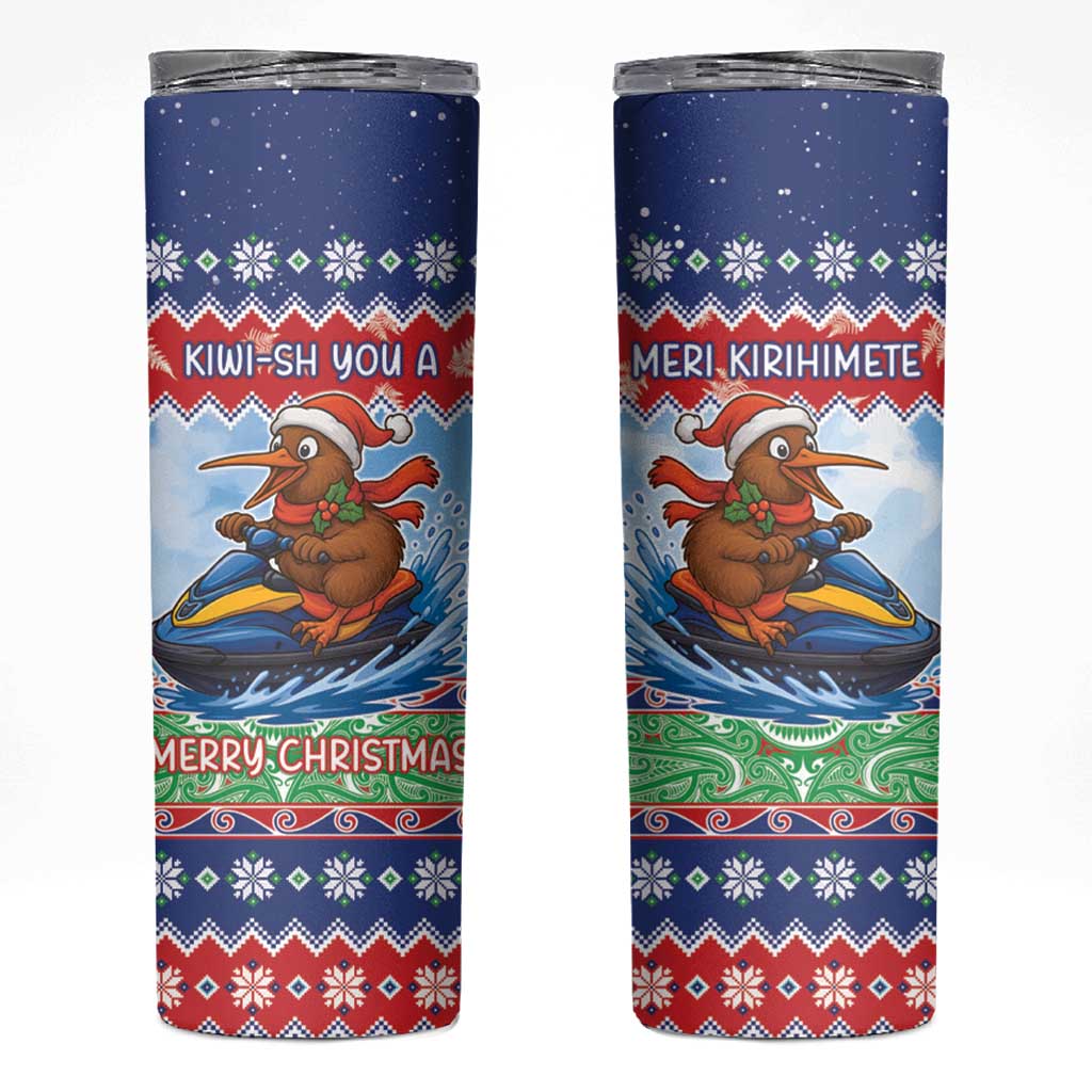 New Zealand Christmas Skinny Tumbler Funny Jet Ride Kiwi Xmas - Polynesian Pride