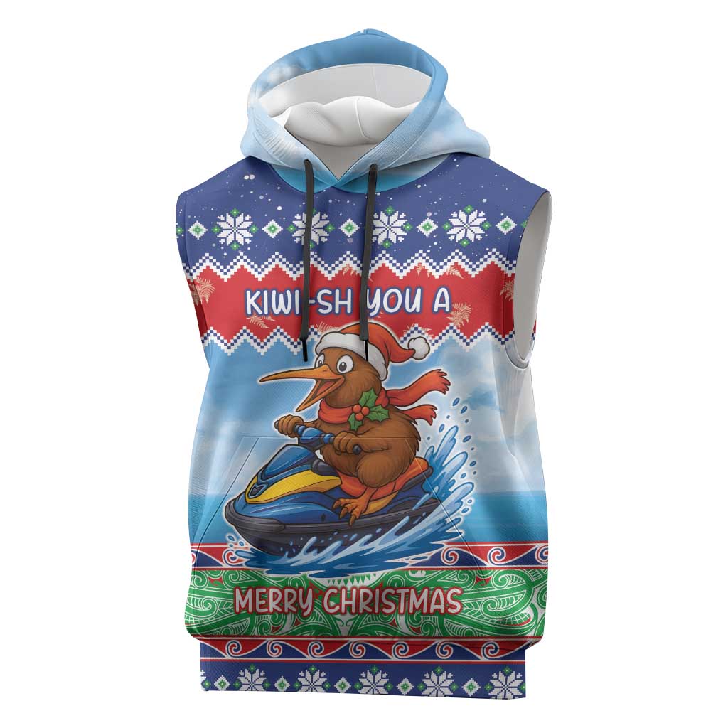 New Zealand Christmas Sleeveless Hoodie Funny Jet Ride Kiwi Xmas - Polynesian Pride