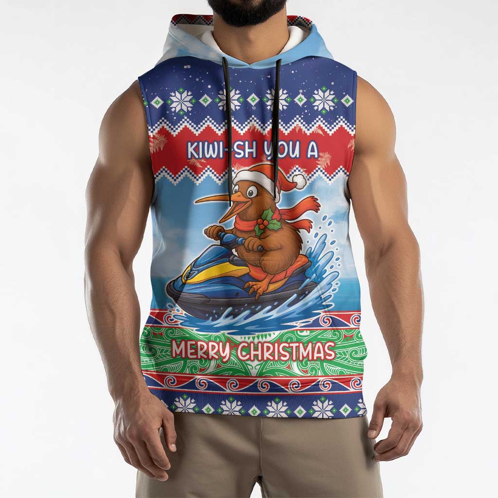 New Zealand Christmas Sleeveless Hoodie Funny Jet Ride Kiwi Xmas - Polynesian Pride