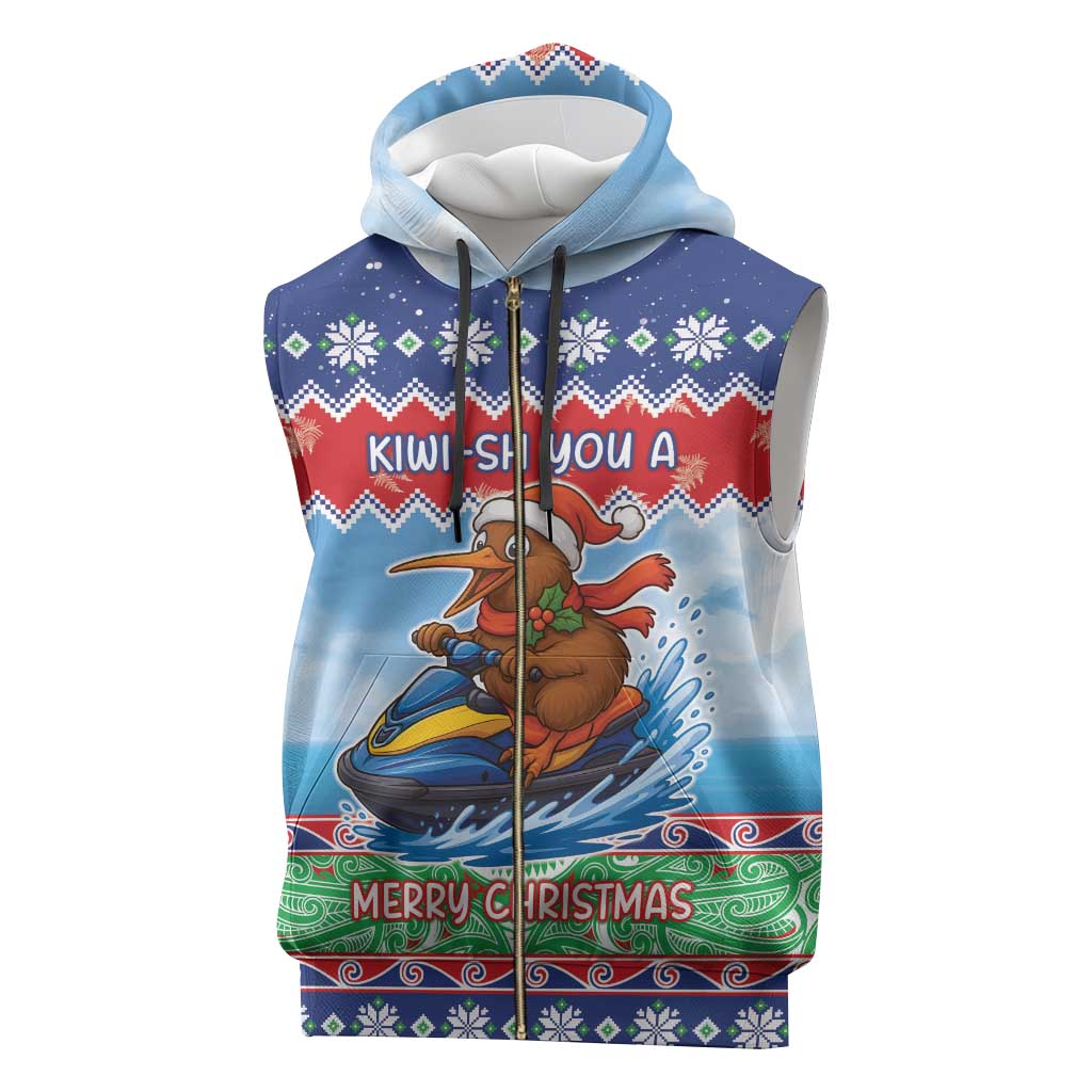 New Zealand Christmas Sleeveless Zip Hoodie Funny Jet Ride Kiwi Xmas - Polynesian Pride