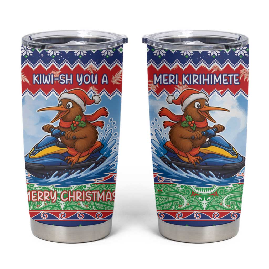 New Zealand Christmas Tumbler Cup Funny Jet Ride Kiwi Xmas - Polynesian Pride