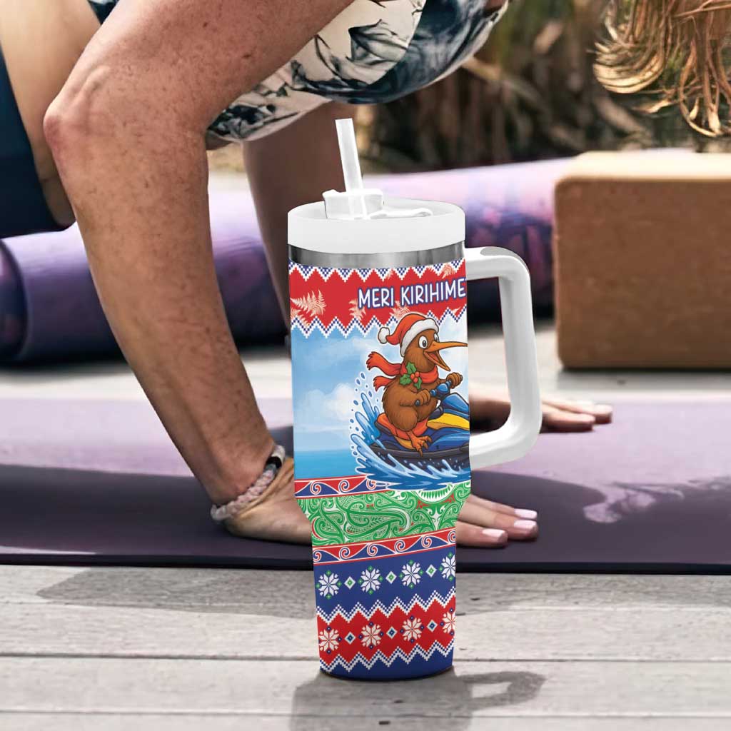 New Zealand Christmas Tumbler With Handle Funny Jet Ride Kiwi Xmas - Polynesian Pride