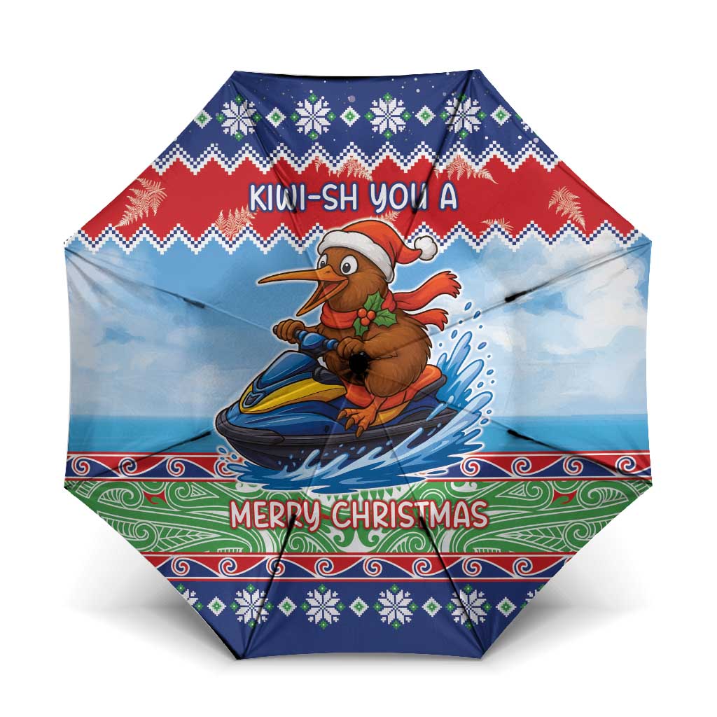 New Zealand Christmas Umbrella Funny Jet Ride Kiwi Xmas - Polynesian Pride