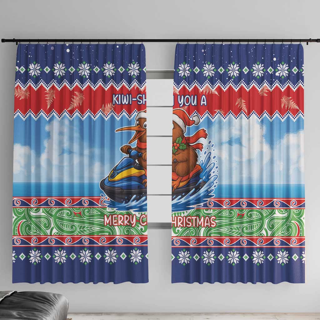 New Zealand Christmas Window Curtain Funny Jet Ride Kiwi Xmas - Polynesian Pride