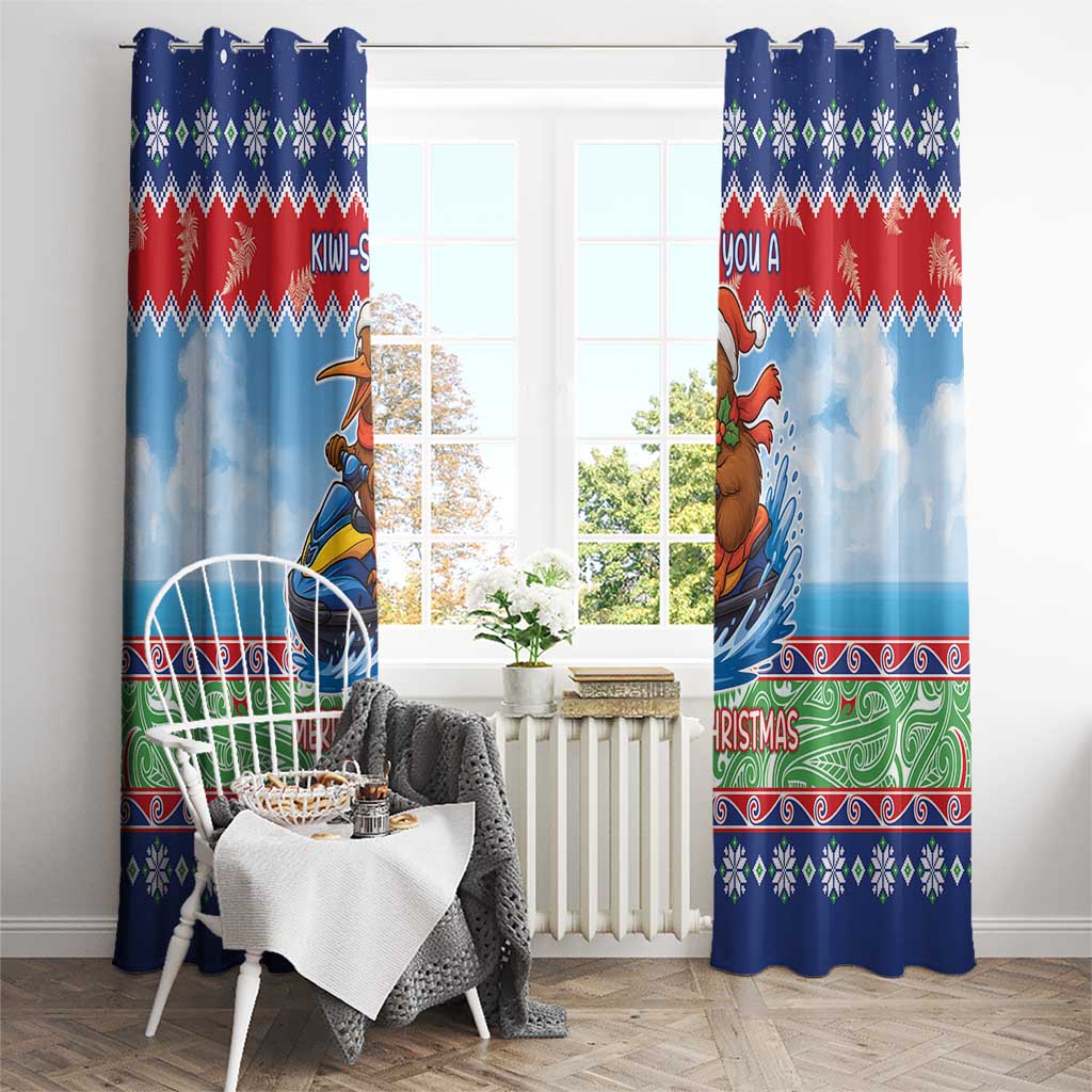 New Zealand Christmas Window Curtain Funny Jet Ride Kiwi Xmas - Polynesian Pride