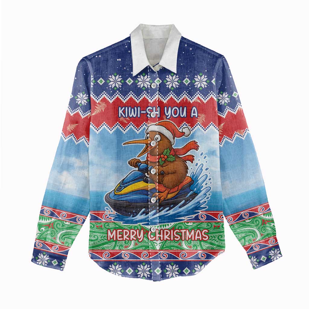 New Zealand Christmas Women Casual Shirt Funny Jet Ride Kiwi Xmas - Polynesian Pride