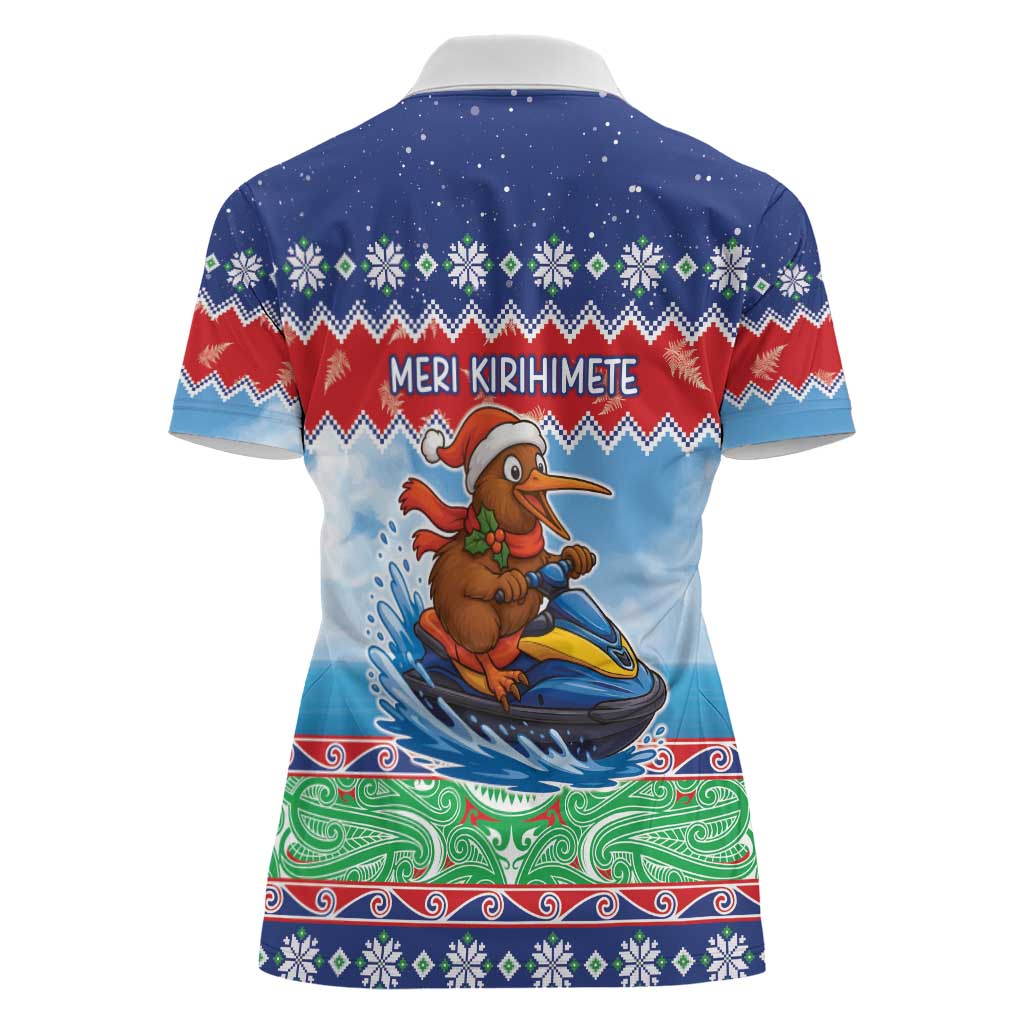 New Zealand Christmas Women Polo Shirt Funny Jet Ride Kiwi Xmas - Polynesian Pride