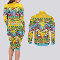 Hawaii Christmas Couples Matching Long Sleeve Bodycon Dress and Long Sleeve Button Shirt Mele Kalikimaka Tropical Vibes - Polynesian Pride