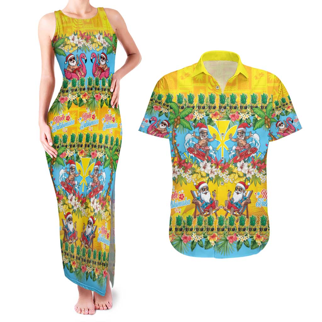 Hawaii Christmas Couples Matching Tank Maxi Dress and Hawaiian Shirt Mele Kalikimaka Tropical Vibes - Polynesian Pride