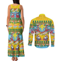 Hawaii Christmas Couples Matching Tank Maxi Dress and Long Sleeve Button Shirt Mele Kalikimaka Tropical Vibes - Polynesian Pride