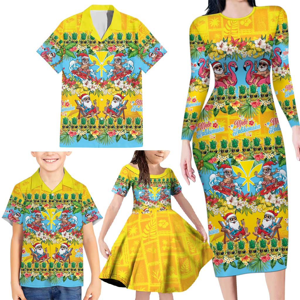 Hawaii Christmas Family Matching Long Sleeve Bodycon Dress and Hawaiian Shirt Mele Kalikimaka Tropical Vibes - Polynesian Pride