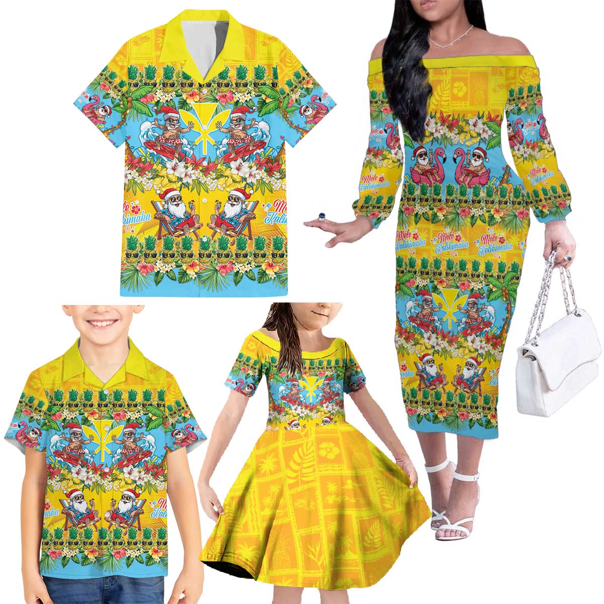 Hawaii Christmas Family Matching Off The Shoulder Long Sleeve Dress and Hawaiian Shirt Mele Kalikimaka Tropical Vibes - Polynesian Pride