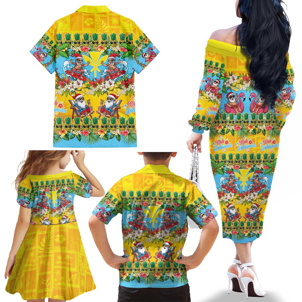 Hawaii Christmas Family Matching Off The Shoulder Long Sleeve Dress and Hawaiian Shirt Mele Kalikimaka Tropical Vibes - Polynesian Pride