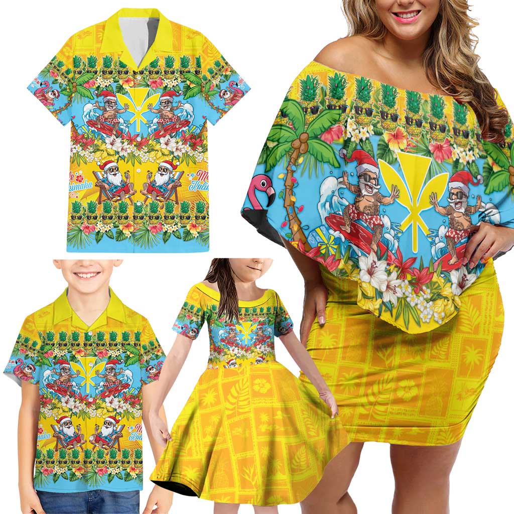 Hawaii Christmas Family Matching Off Shoulder Short Dress and Hawaiian Shirt Mele Kalikimaka Tropical Vibes - Polynesian Pride