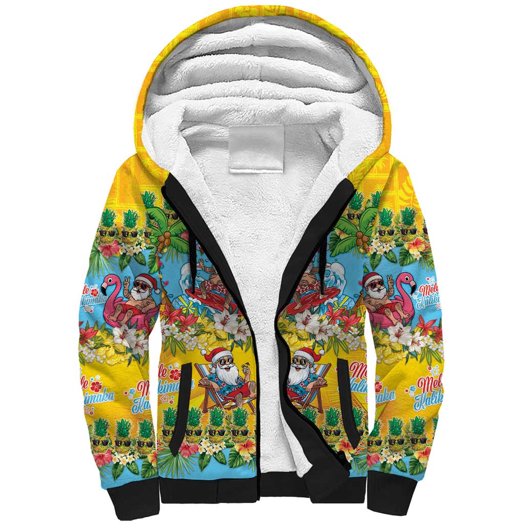 Hawaii Christmas Sherpa Hoodie Mele Kalikimaka Tropical Vibes - Polynesian Pride