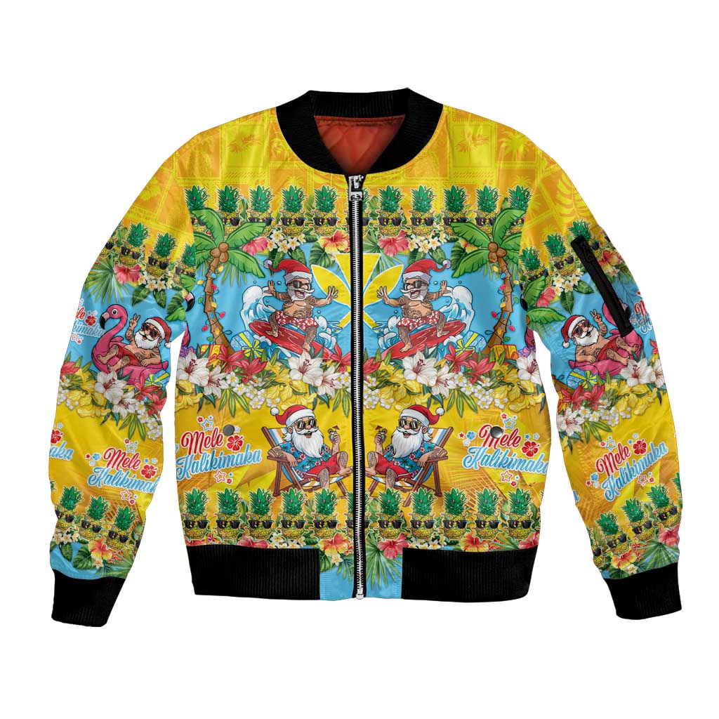Hawaii Christmas Sleeve Zip Bomber Jacket Mele Kalikimaka Tropical Vibes - Polynesian Pride