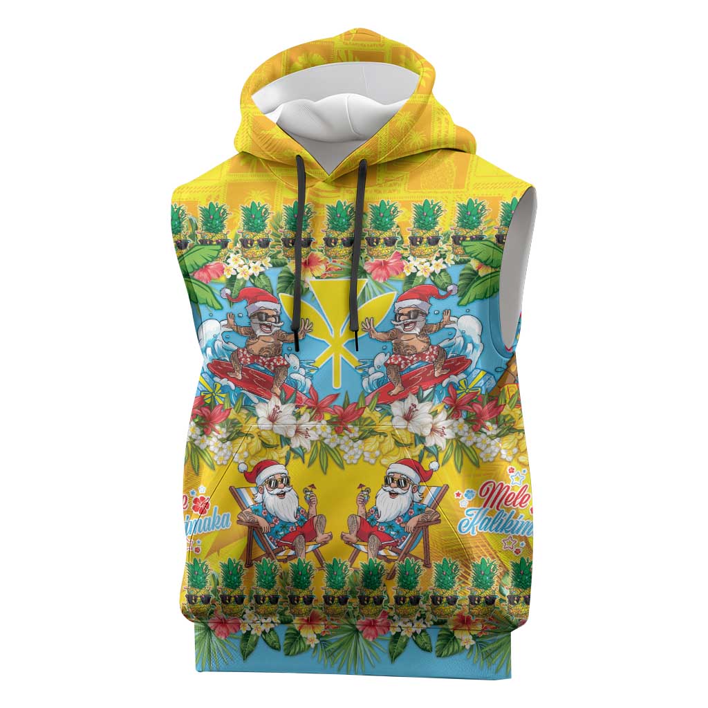 Hawaii Christmas Sleeveless Hoodie Mele Kalikimaka Tropical Vibes - Polynesian Pride