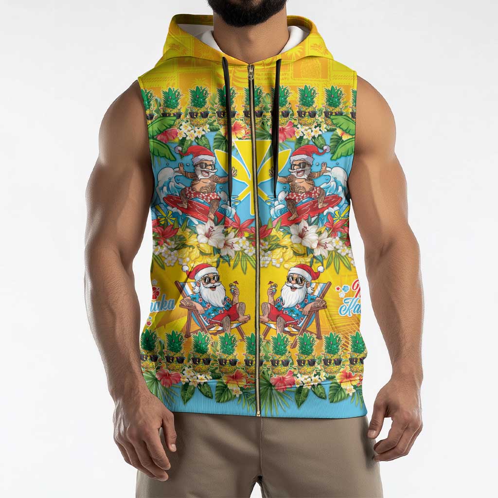 Hawaii Christmas Sleeveless Zip Hoodie Mele Kalikimaka Tropical Vibes - Polynesian Pride