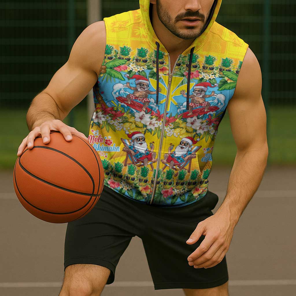 Hawaii Christmas Sleeveless Zip Hoodie Mele Kalikimaka Tropical Vibes - Polynesian Pride