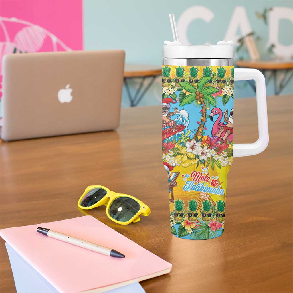 Hawaii Christmas Tumbler With Handle Mele Kalikimaka Tropical Vibes - Polynesian Pride