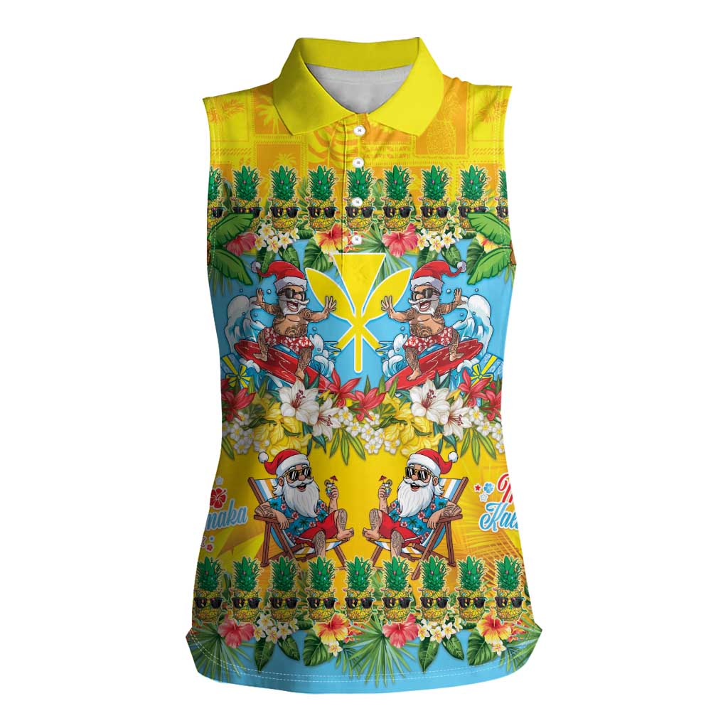Hawaii Christmas Women Sleeveless Polo Shirt Mele Kalikimaka Tropical Vibes - Polynesian Pride