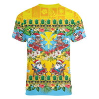 Hawaii Christmas Women V-Neck T-Shirt Mele Kalikimaka Tropical Vibes - Polynesian Pride