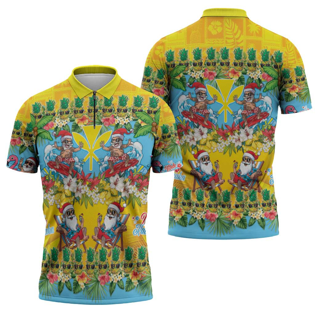 Hawaii Christmas Zipper Polo Shirt Mele Kalikimaka Tropical Vibes - Polynesian Pride