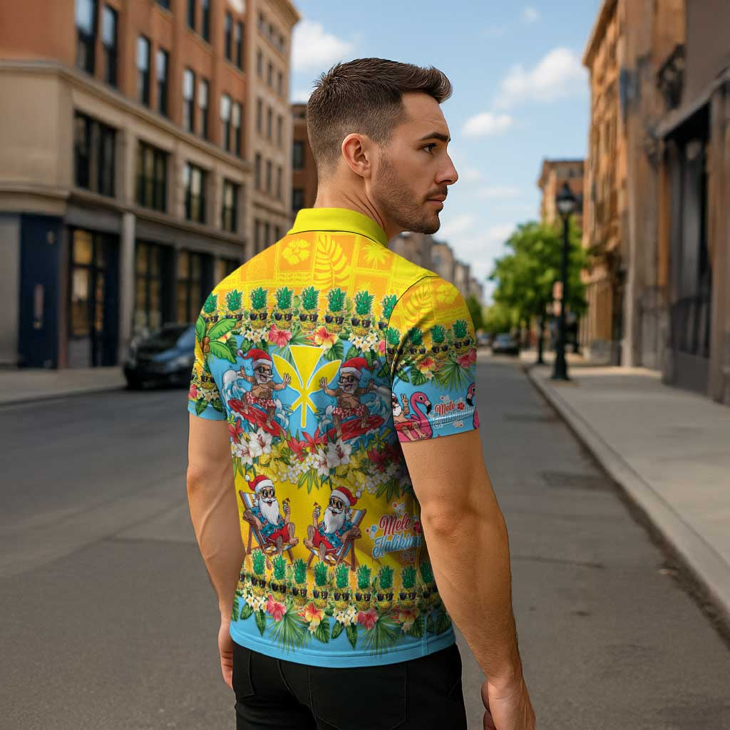 Hawaii Christmas Zipper Polo Shirt Mele Kalikimaka Tropical Vibes - Polynesian Pride