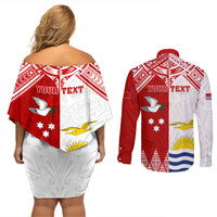 Personalised Tonga And Kiribati Couples Matching Off Shoulder Short Dress and Long Sleeve Button Shirt Coat Of Arms Polynesian Pattern LT05 - Polynesian Pride