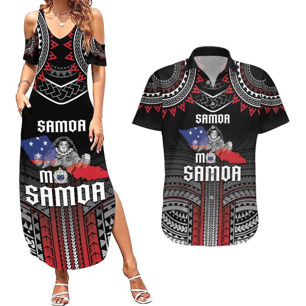 Personalised Samoa Black Saturday Couples Matching Summer Maxi Dress and Hawaiian Shirt Samoan Warrior Tribal Pattern