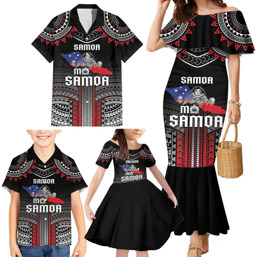 Personalised Samoa Black Saturday Family Matching Mermaid Dress and Hawaiian Shirt Samoan Warrior Tribal Pattern