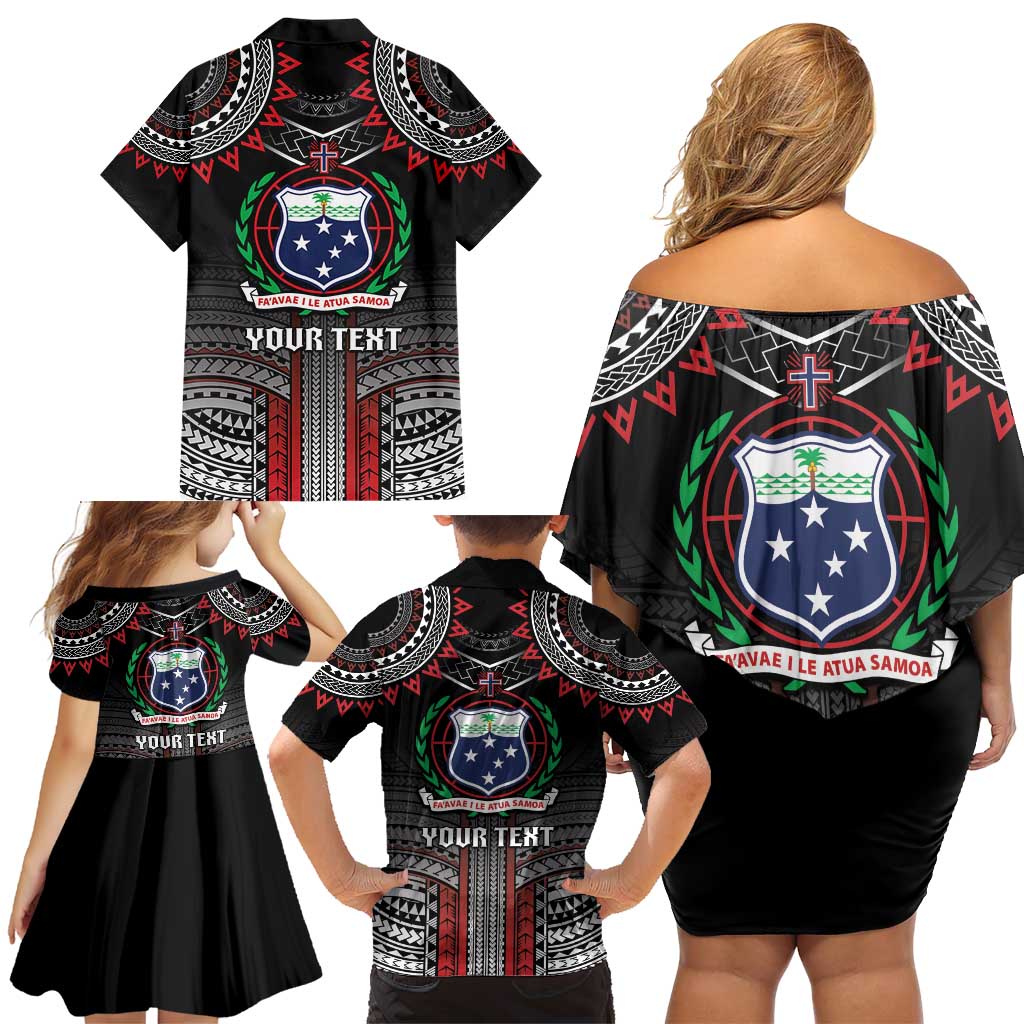 Personalised Samoa Black Saturday Family Matching Off Shoulder Short Dress and Hawaiian Shirt Samoan Warrior Tribal Pattern