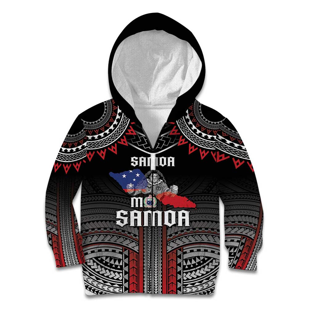 Personalised Samoa Black Saturday Kid Hoodie Samoan Warrior Tribal Pattern LT05 Zip Hoodie Black - Polynesian Pride