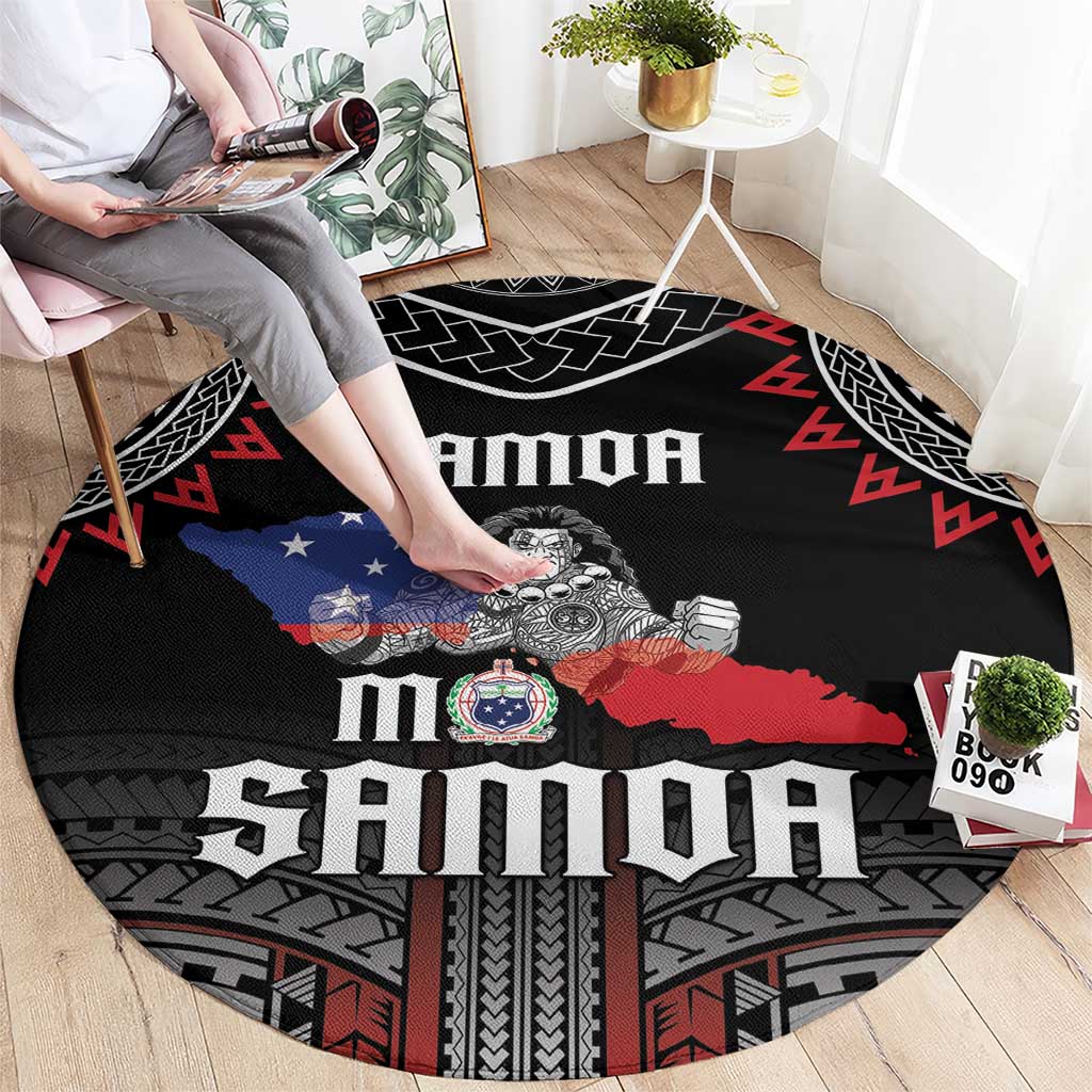 Samoa Black Saturday Round Carpet Samoan Warrior Tribal Pattern LT05 - Polynesian Pride