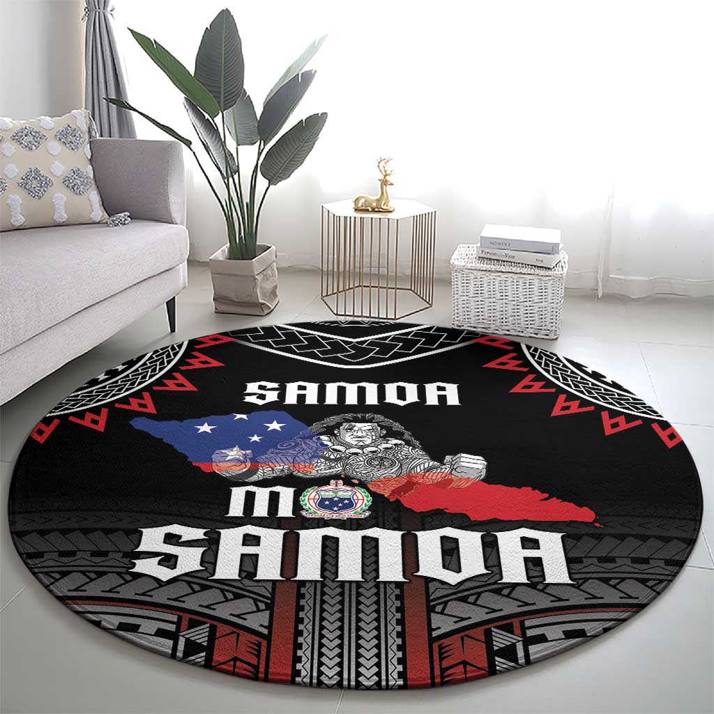 Samoa Black Saturday Round Carpet Samoan Warrior Tribal Pattern LT05 - Polynesian Pride