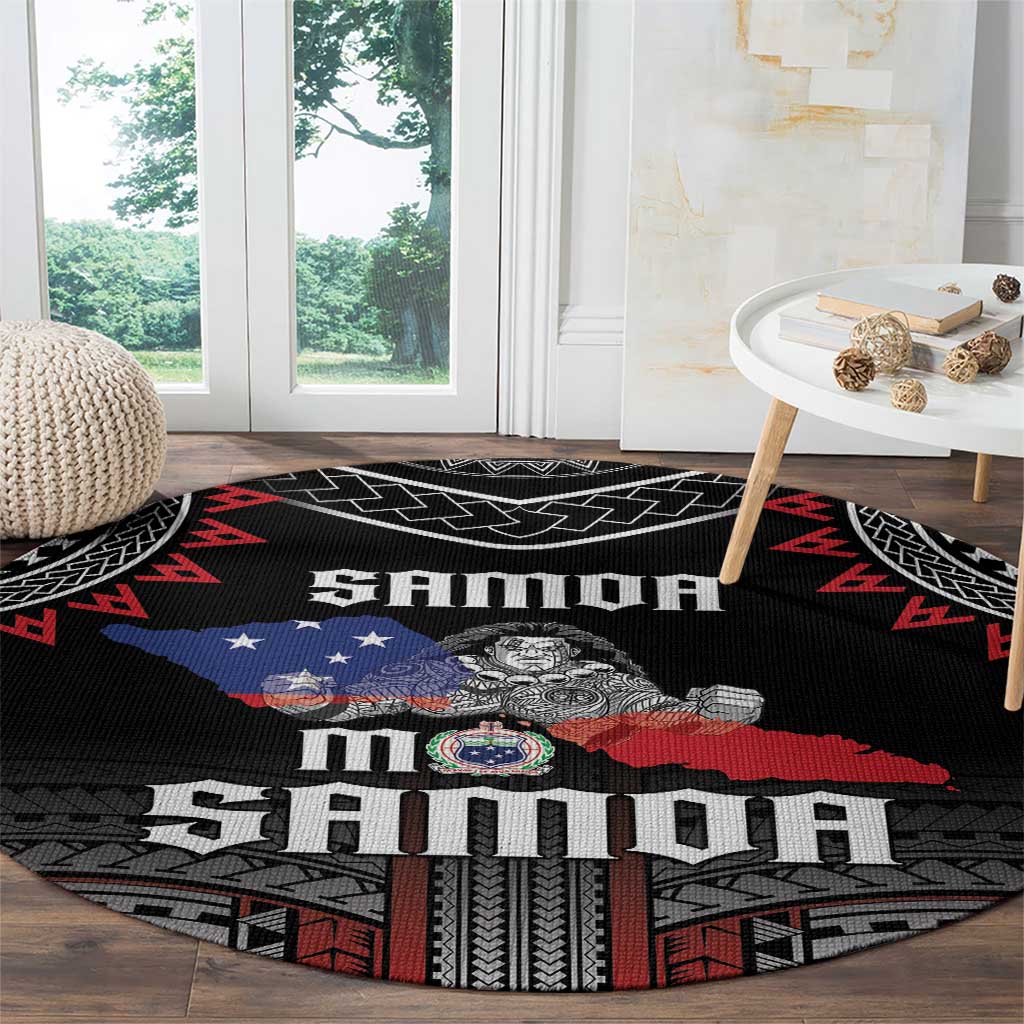 Samoa Black Saturday Round Carpet Samoan Warrior Tribal Pattern LT05 - Polynesian Pride
