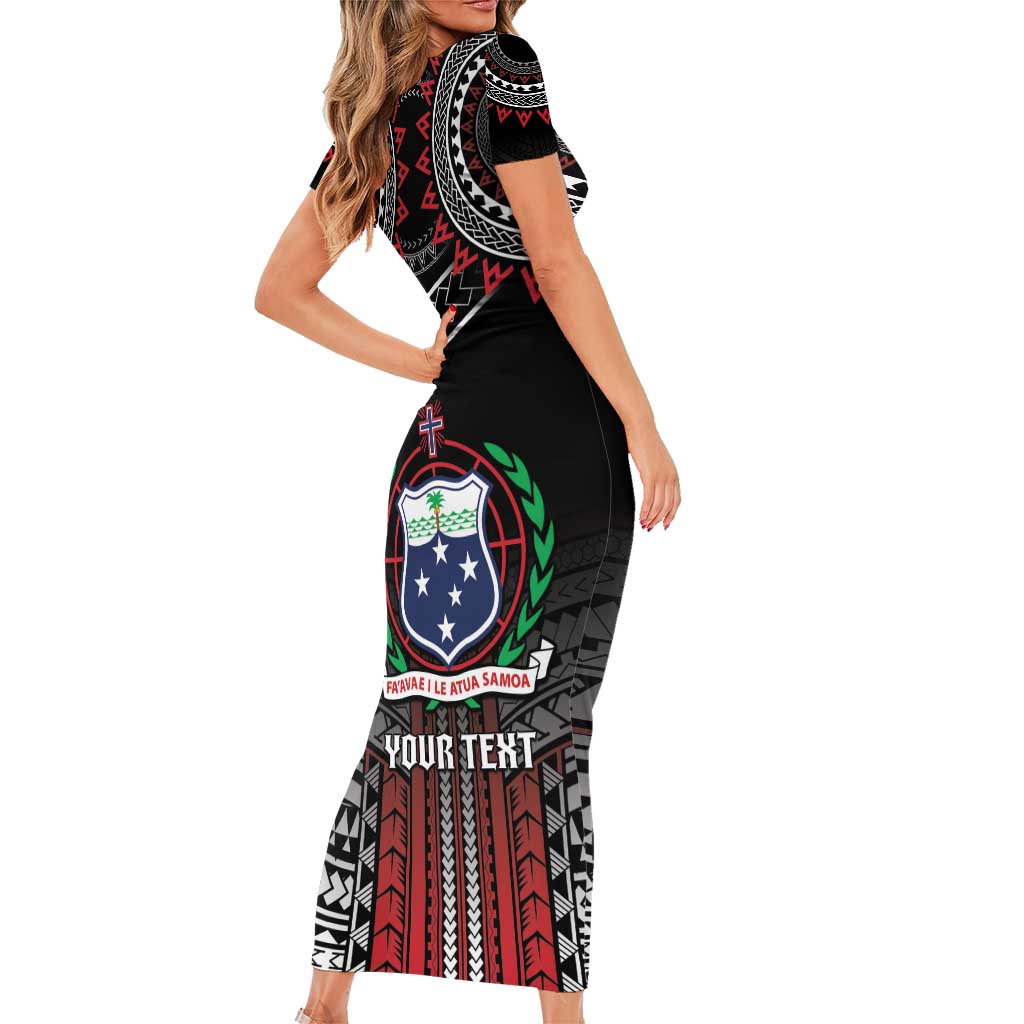 Personalised Samoa Black Saturday Short Sleeve Bodycon Dress Samoan Warrior Tribal Pattern