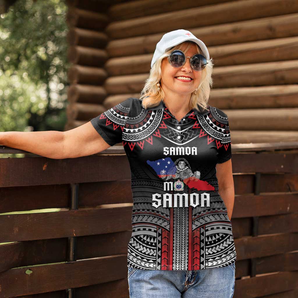 Personalised Samoa Black Saturday Women Polo Shirt Samoan Warrior Tribal Pattern