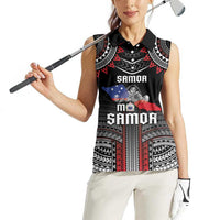 Personalised Samoa Black Saturday Women Sleeveless Polo Shirt Samoan Warrior Tribal Pattern LT05 - Polynesian Pride