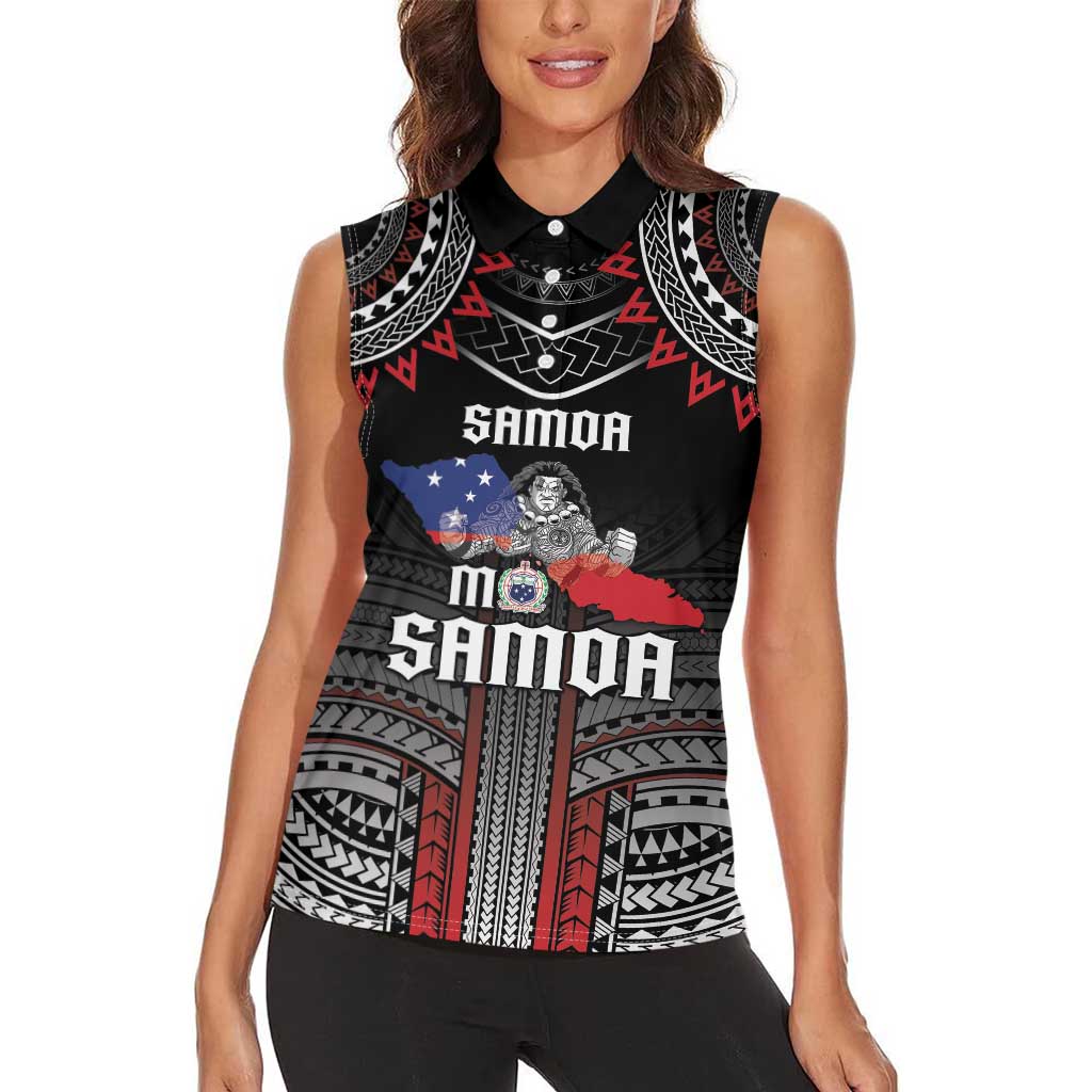 Personalised Samoa Black Saturday Women Sleeveless Polo Shirt Samoan Warrior Tribal Pattern LT05 - Polynesian Pride